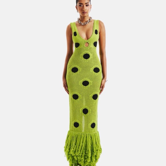 Hanifa Dresses & Skirts - Hanifa Harper Green and Black Polka Dot Knit Dress